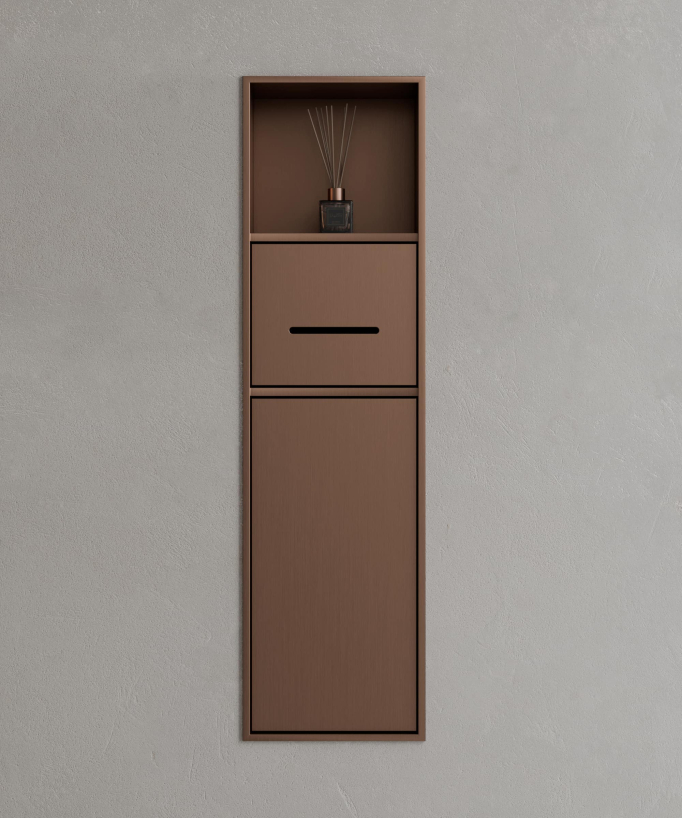 Niche de toilette à encastrer avec compartiments - Or rose brossé