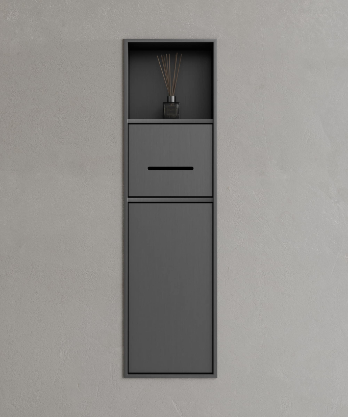 Niche de toilette à encastrer avec compartiments - Gun métal