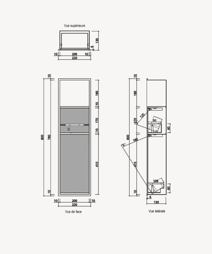 Niche de toilette à encastrer avec compartiments - Noir