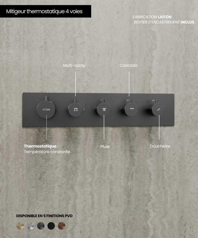 Set miscelatore termostatico multi-funzione con soffione orientabile - Sirius