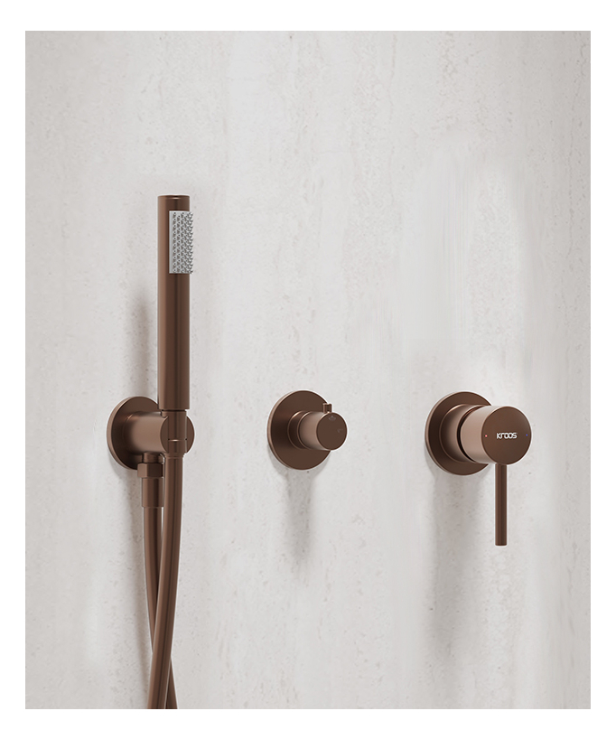 Set doccia con soffione a pioggia circolare Oro rosa spazzolato - Corbeau