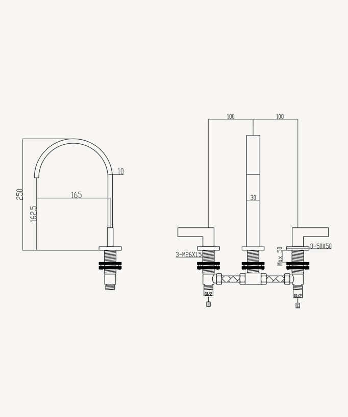 Rubinetto lavabo 3 fori Dorato spazzolato - Fiumina