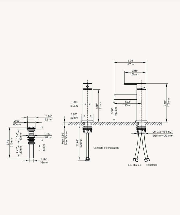 Robinet mitigeur lavabo cascade en laiton noir - Alnair
