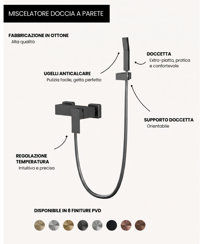 Miscelatore doccia a parete Gun metal - Sirius