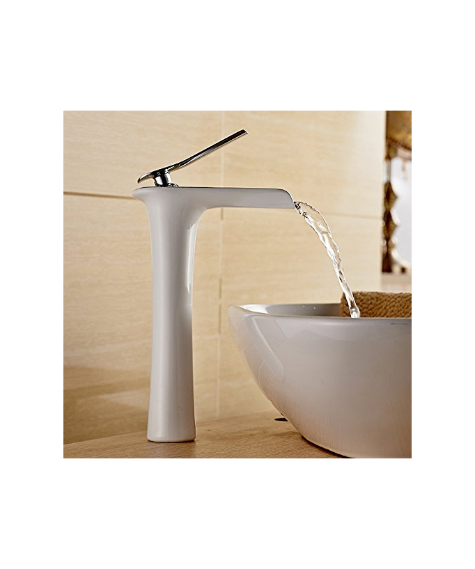 Miscelatore lavabo a cascata bianco cromato design moderno - small