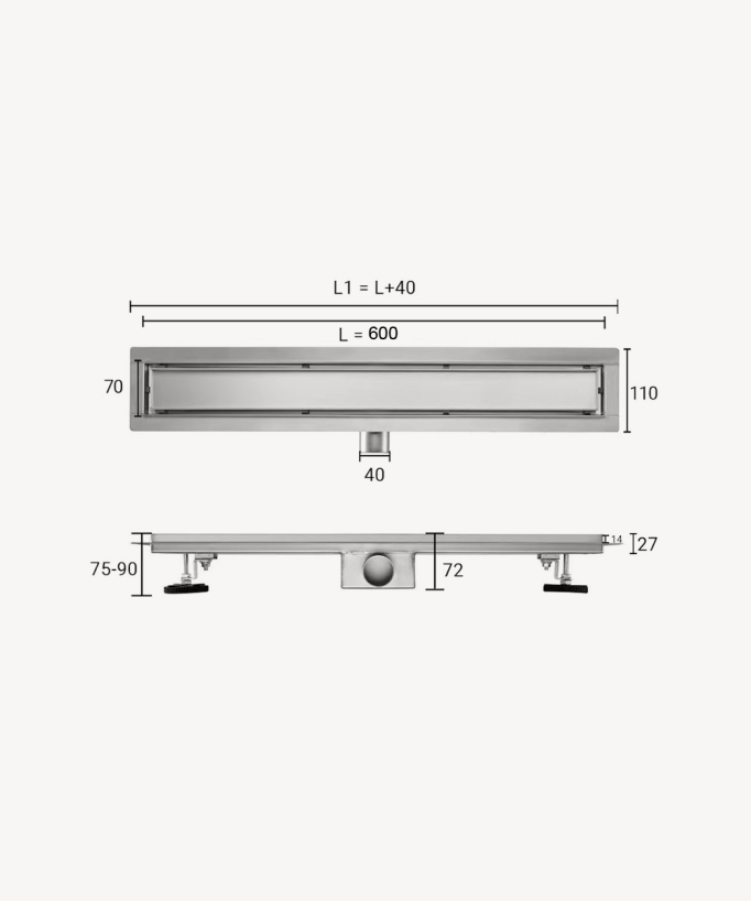 Caniveau de douche en inox - 600 mm