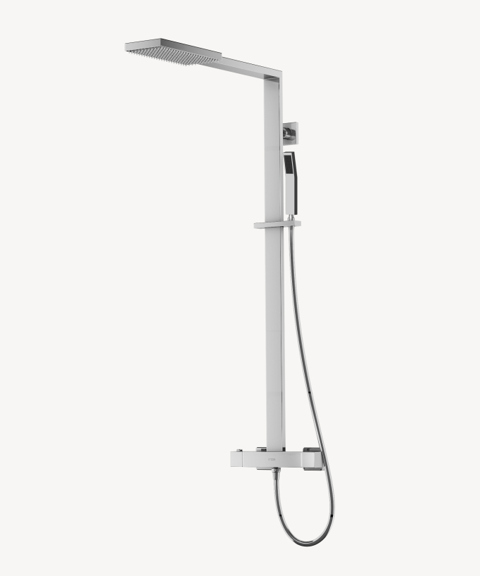 Colonna doccia termostatica design squadrato cromata con soffione pioggia rettangolare - Sirius