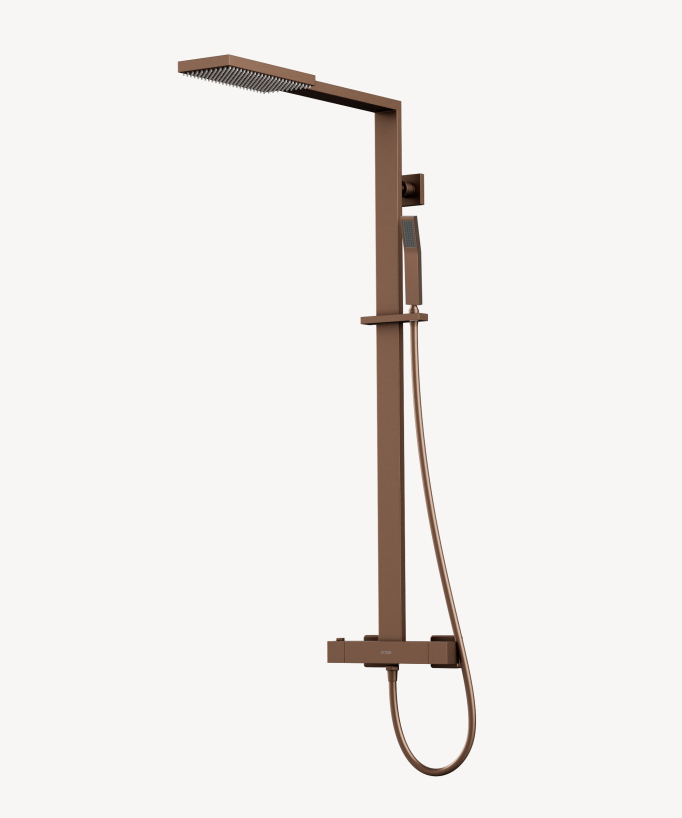 Colonna doccia termostatica moderna in oro rosa spazzolato - Sirius - small