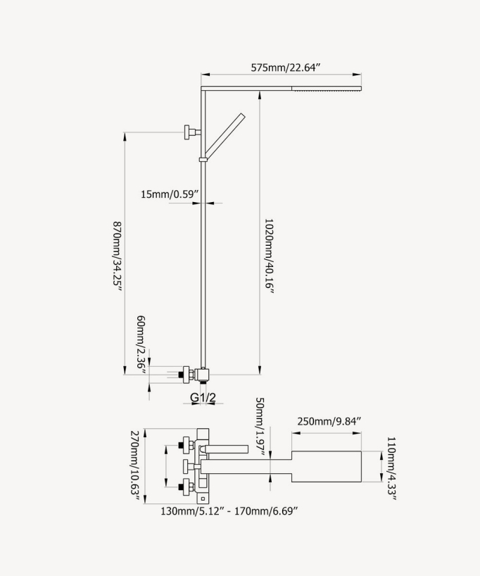 Colonna doccia termostatica design squadrato cromata con soffione pioggia rettangolare - Sirius