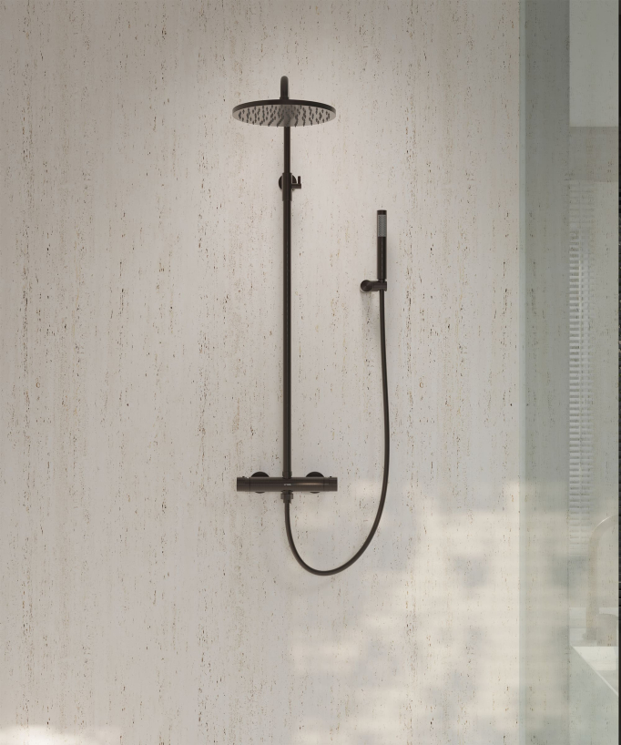 Colonna doccia tonda termostatica Moka spazzolato - Corbeau