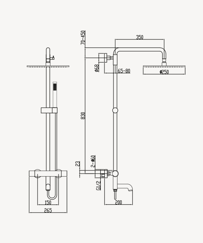 Colonna vasca-doccia termostatica Moka spazzolato con sicurezza anti-scottatura - Corbeau