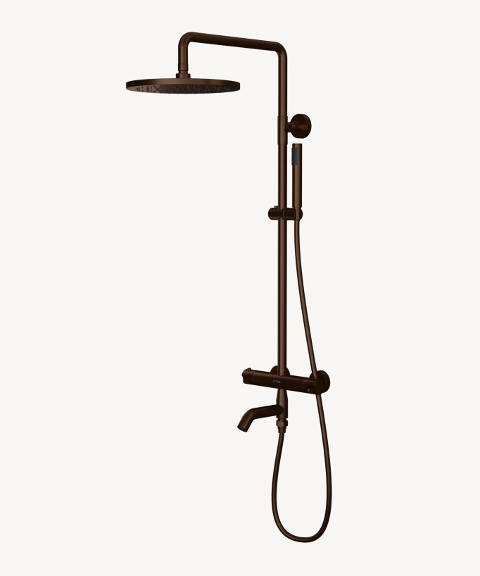 Colonna vasca-doccia termostatica Moka spazzolato con sicurezza anti-scottatura - Corbeau