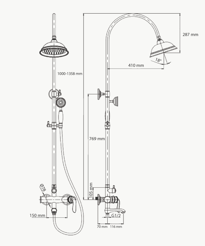 Colonna doccia freestanding oro - Erbe