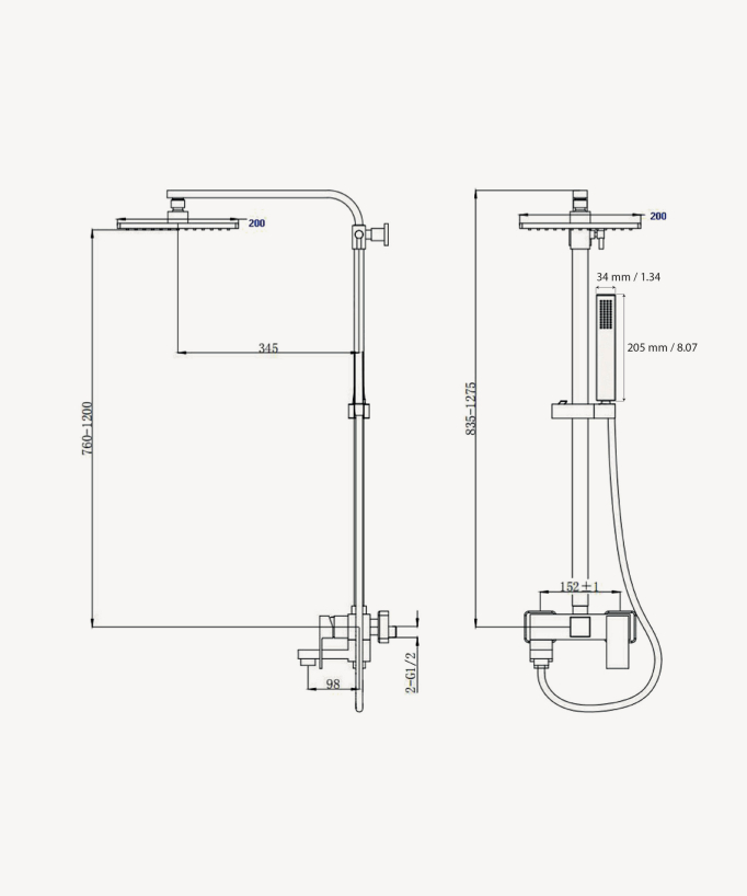 Colonna doccia e vasca da bagno a parete nera - Sirius