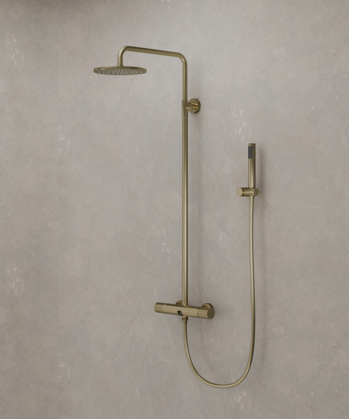 Colonna doccia a parete in oro spazzolato - Leros - small