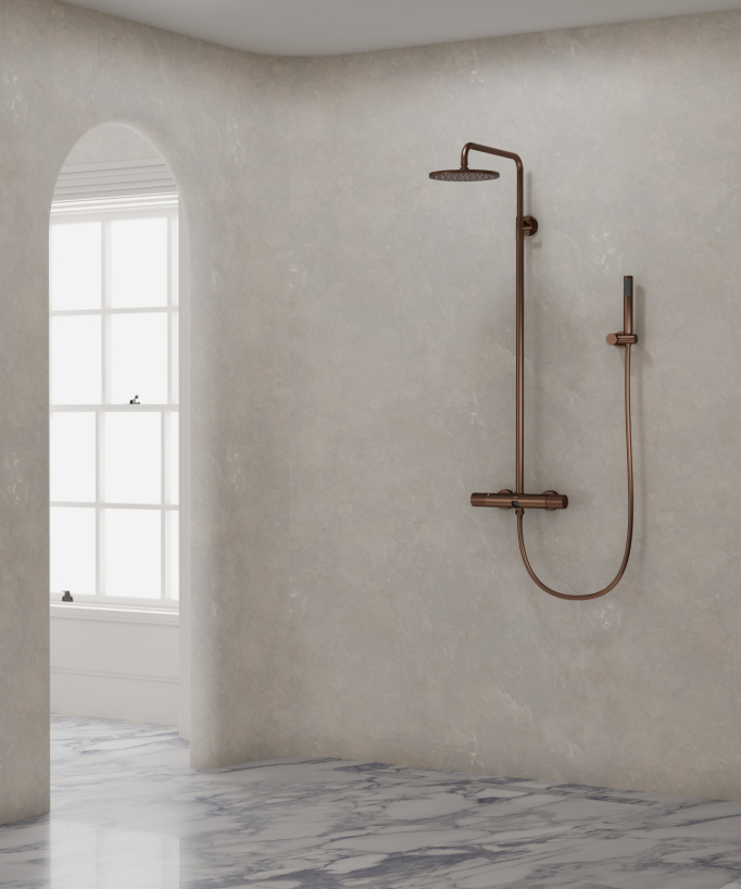 Colonna doccia a parete in oro rosa spazzolato - Leros