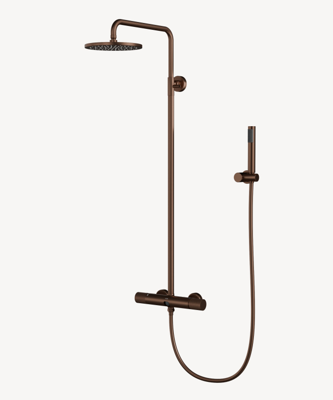 Colonna doccia a parete in oro rosa spazzolato - Leros - small