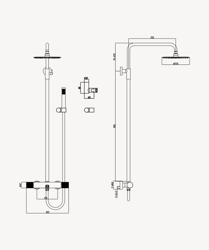 Colonna doccia da parete con miscelatore Gun metal - Leros