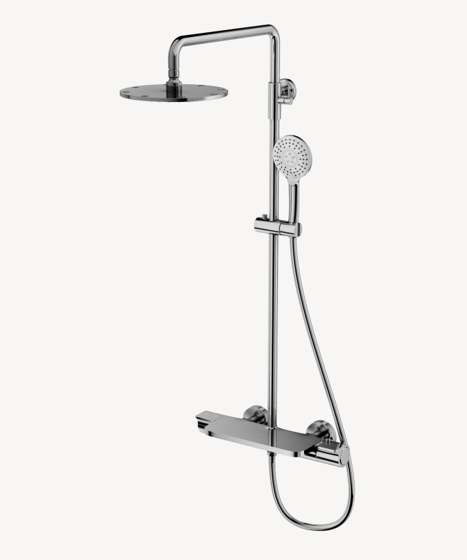 Colonne de douche thermostatique chromé  Grosa, équipée d'une douchette à deux jets avec support réglable en hauteur