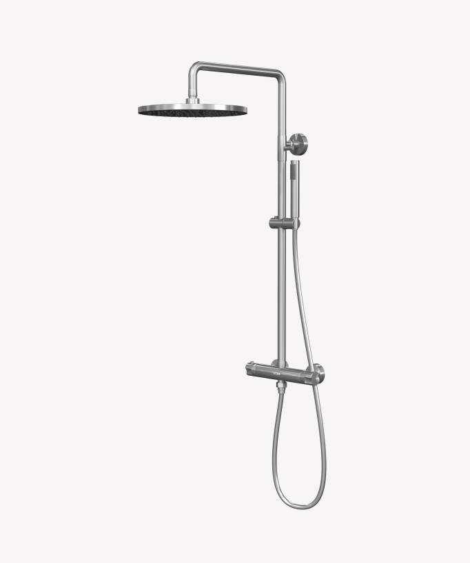 Colonna doccia termostatica rotonda Nichel spazzolato - Corbeau - small