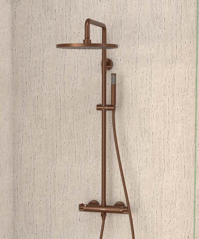 Colonna doccia termostatica rotonda Oro rosa spazzolato - Corbeau - small