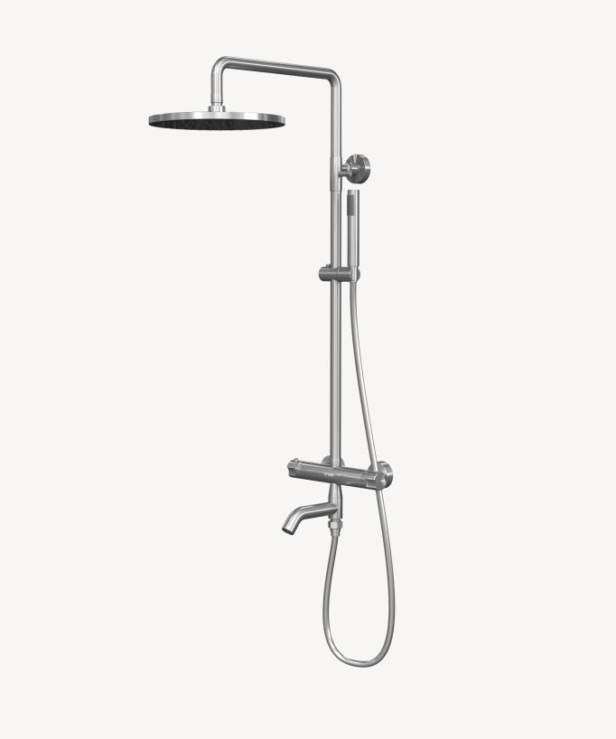 Colonna doccia e vasca termostatica in nichel spazzolato - Corbeau - small