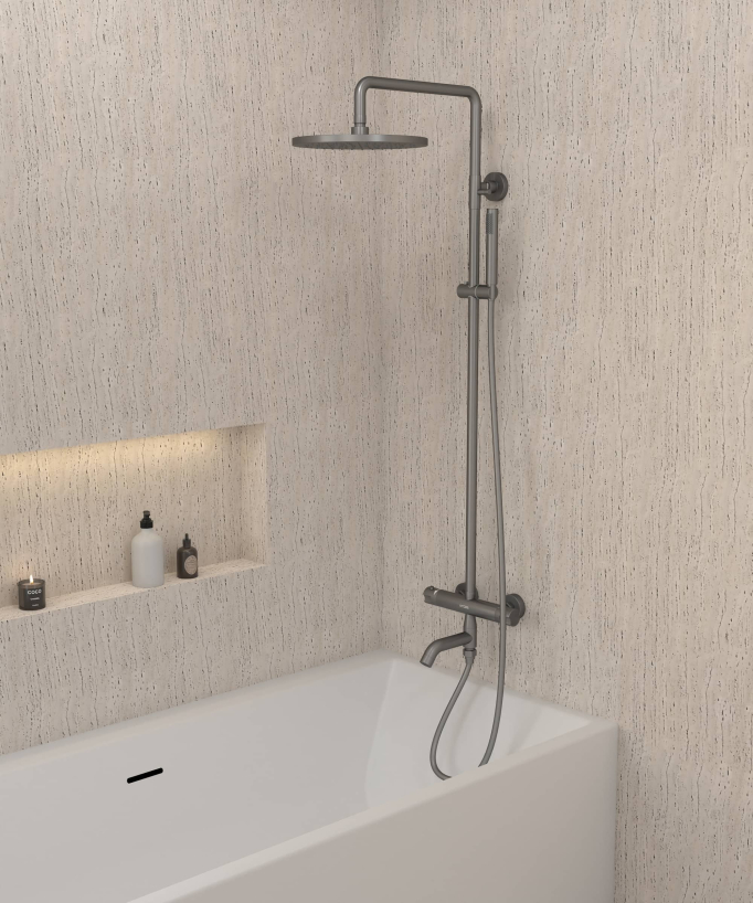 Colonna doccia e vasca termostatica in metallo canna di fucile - Corbeau - small