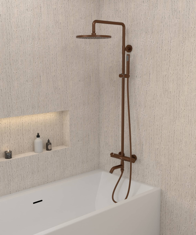 Colonna doccia e vasca termostatica Oro rosa spazzolato - Corbeau - small