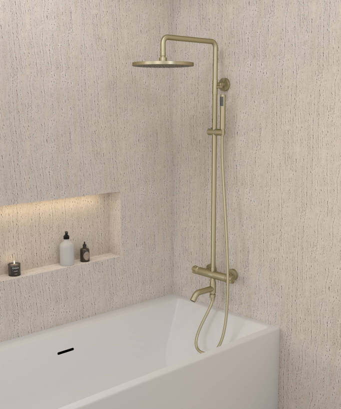 Colonna doccia e vasca termostatica Oro spazzolato - Corbeau - small