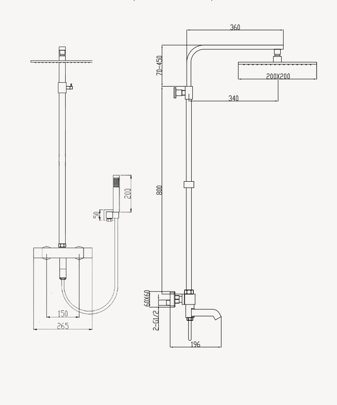 Colonna bagno-doccia termostatica Oro rosa - Sirius