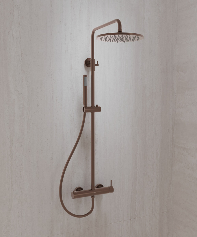 Colonna doccia miscelatore meccanico murale Oro rosa spazzolato - Corbeau