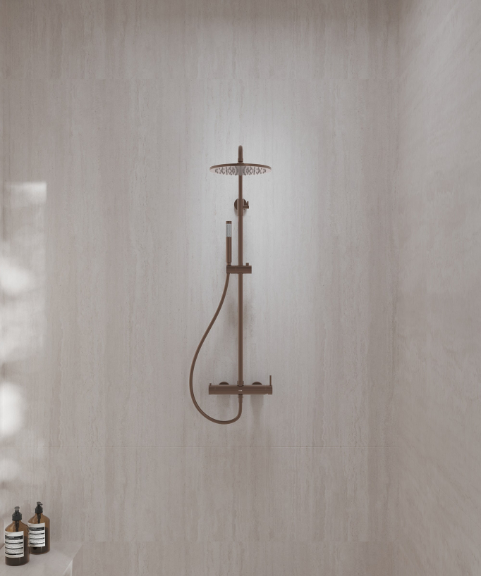 Colonna doccia miscelatore meccanico murale Oro rosa spazzolato - Corbeau