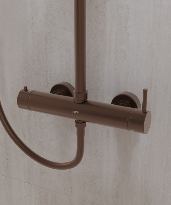 Colonna doccia miscelatore meccanico murale Oro rosa spazzolato - Corbeau