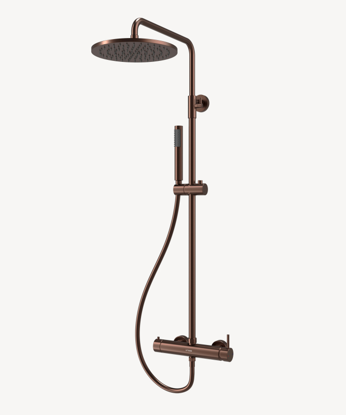 Colonna doccia miscelatore meccanico murale Oro rosa spazzolato - Corbeau