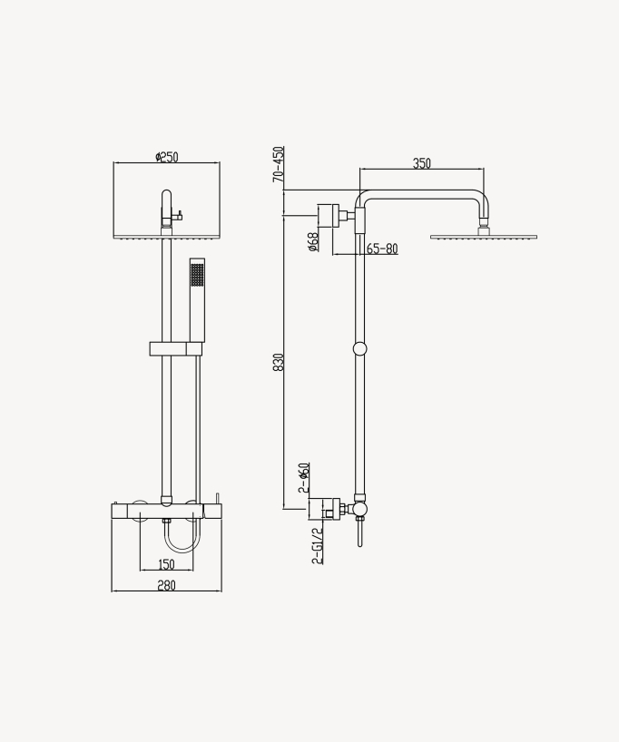 Colonna doccia miscelatore meccanico murale Nickel spazzolato - Corbeau