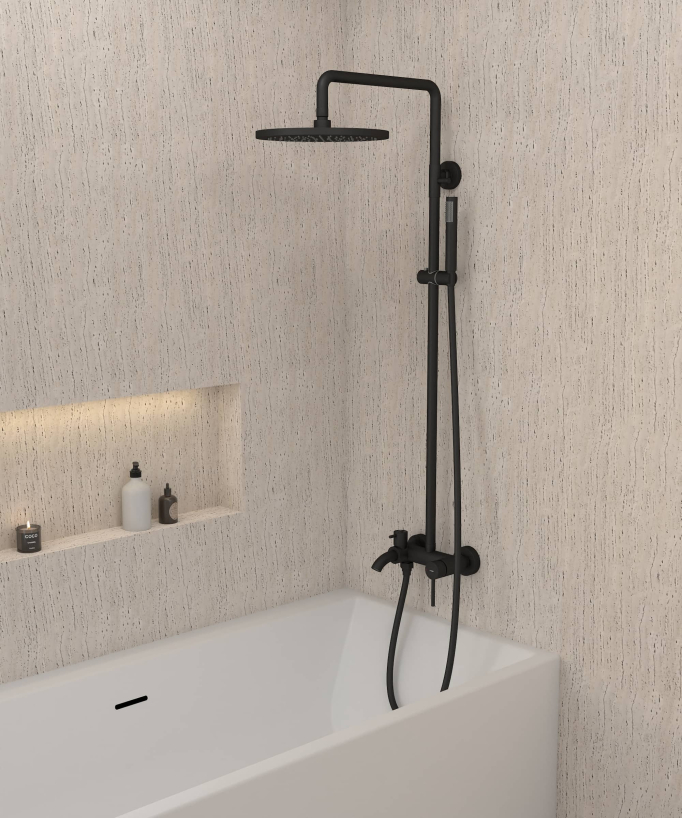 Colonne douche et baignoire noire de la collection Corbeau
