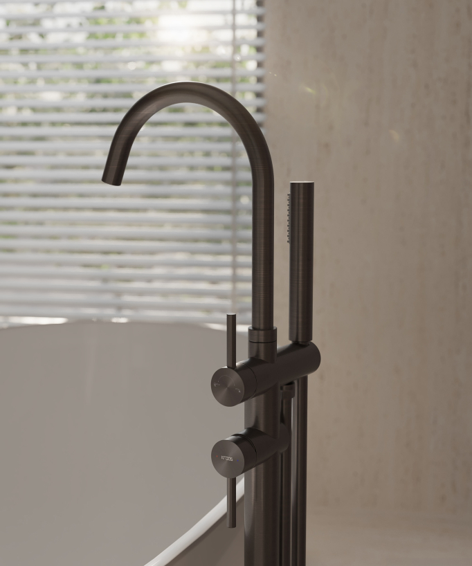 Rubinetto miscelatore vasca-doccia da pavimento Moka spazzolato - Corbeau