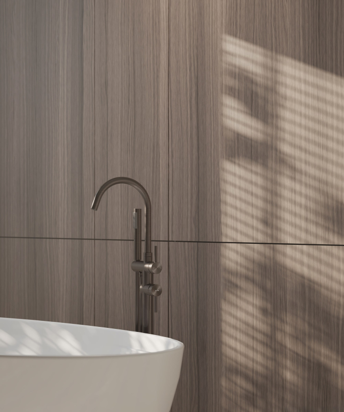 Rubinetto miscelatore vasca-doccia da pavimento Moka spazzolato - Corbeau