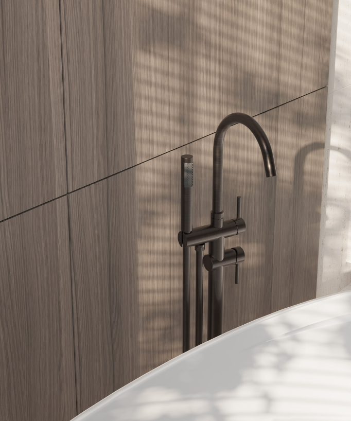 Rubinetto miscelatore vasca-doccia da pavimento Moka spazzolato - Corbeau