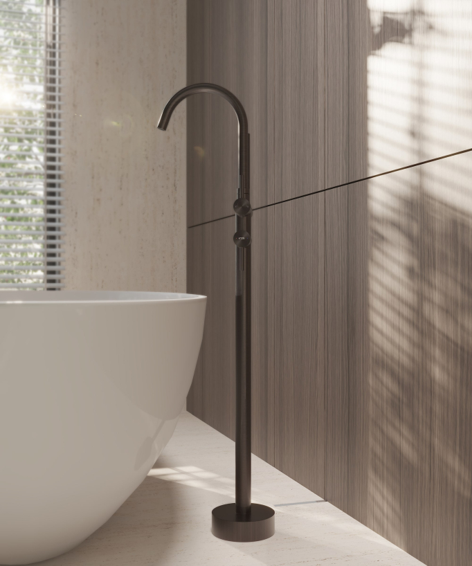 Rubinetto miscelatore vasca-doccia da pavimento Moka spazzolato - Corbeau