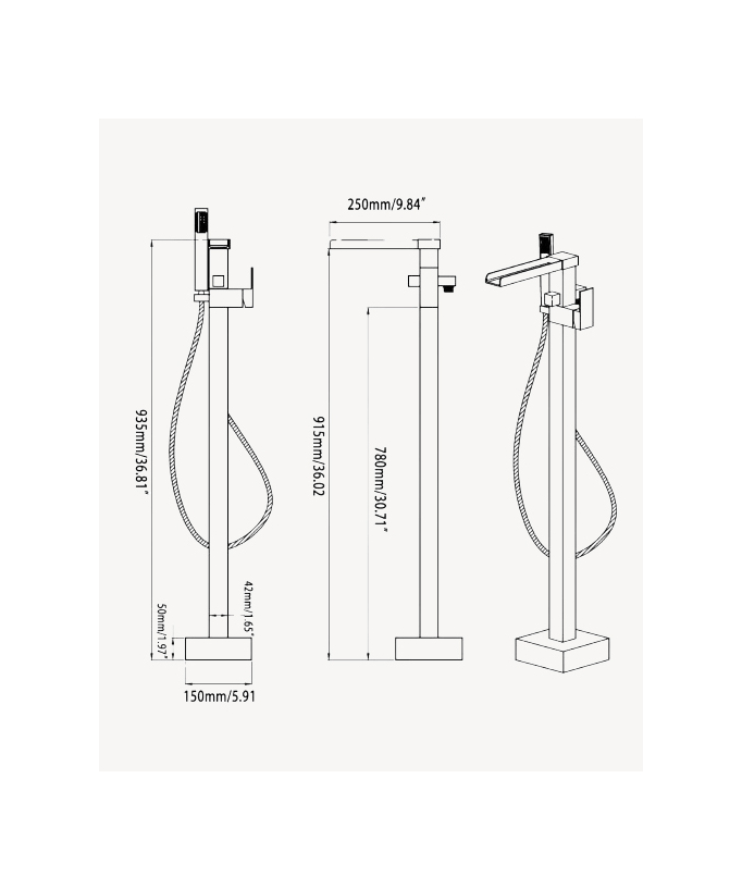 Miscelatore per vasca freestanding a cascata cromato - Alnair
