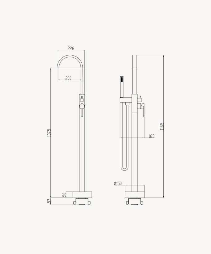 Rubinetto miscelatore da bagno e doccia da pavimento Gun metal - Fiumina