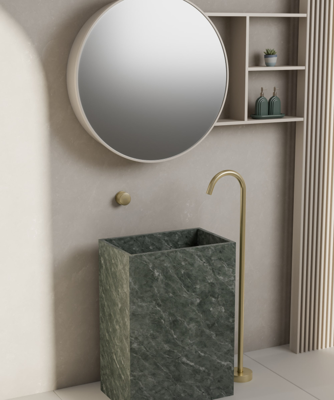 Miscelatore lavabo monocolonna senza regolazione portata Dorato spazzolato - Leros