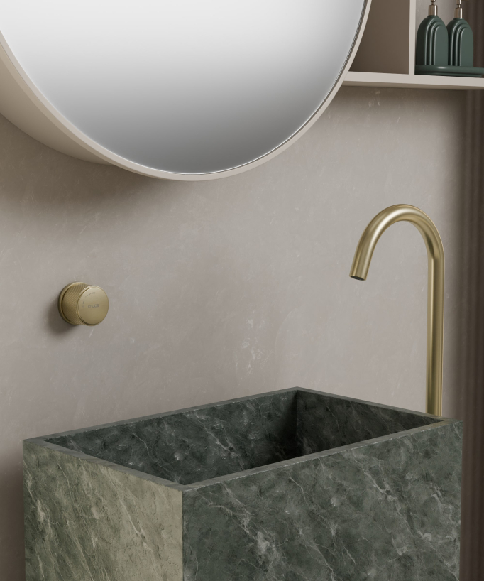 Miscelatore lavabo monocolonna senza regolazione portata Dorato spazzolato - Leros