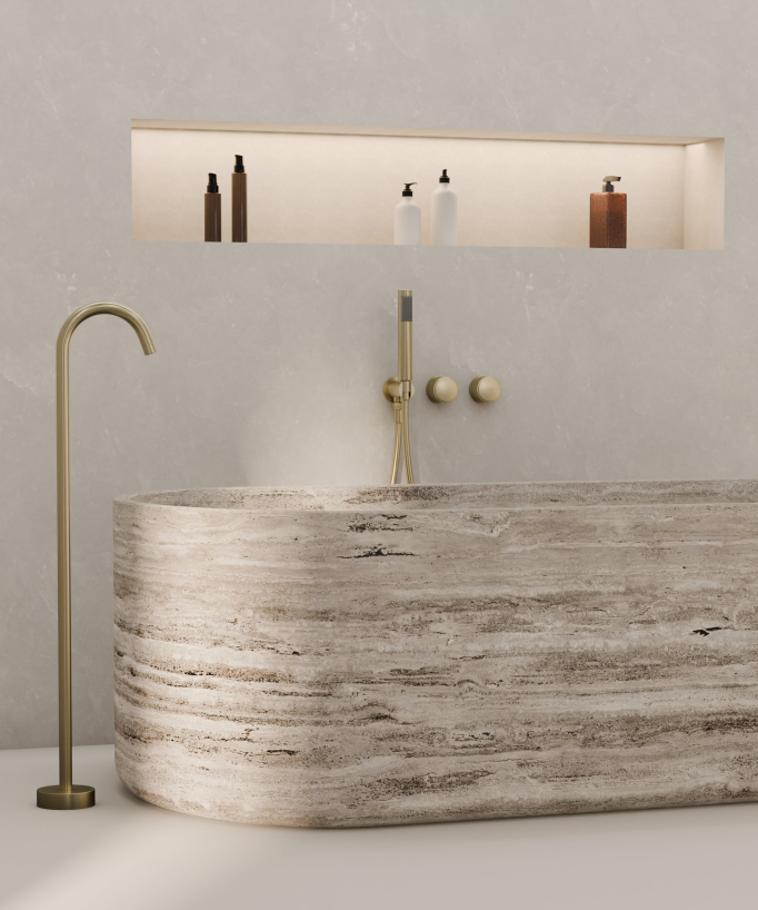 Miscelatore vasca a pavimento e incasso Dorato spazzolato - Leros