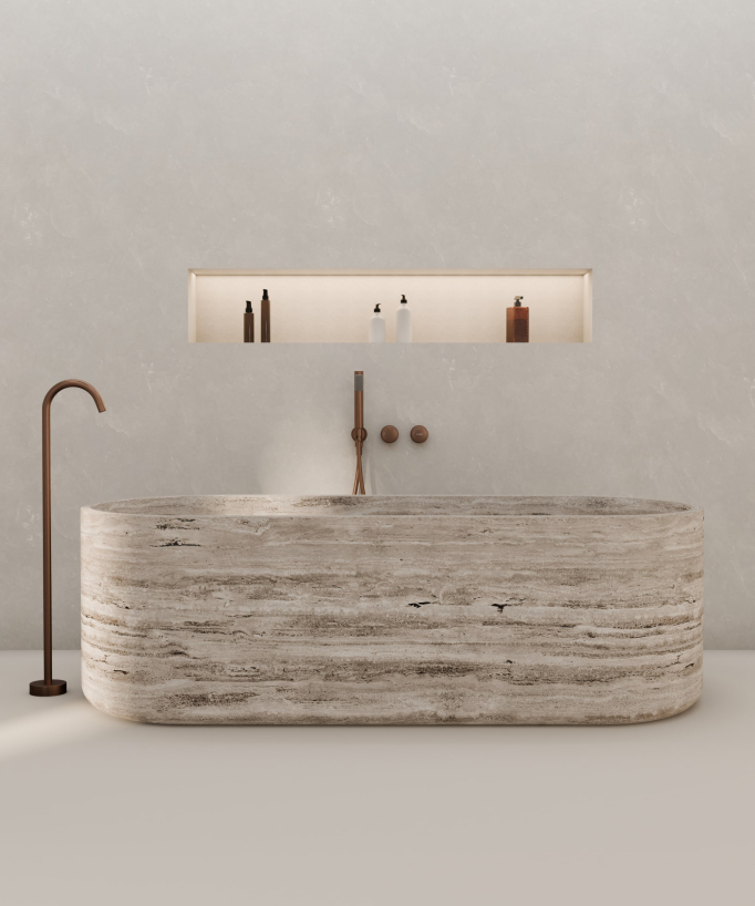 Miscelatore vasca a pavimento e incasso Oro rosa spazzolato - Leros