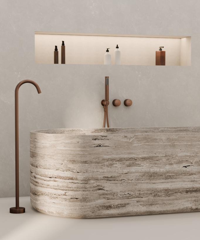 Miscelatore vasca a pavimento e incasso Oro rosa spazzolato - Leros