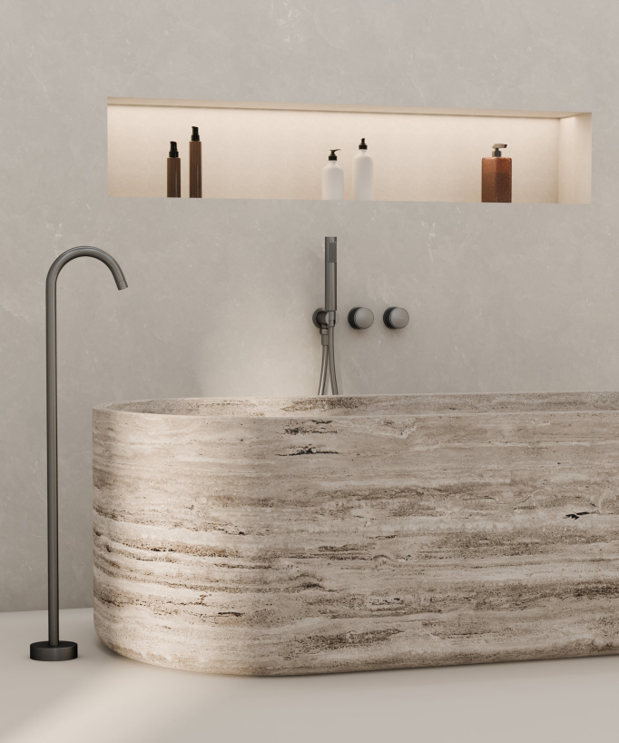 Miscelatore vasca a pavimento e incasso Gun metal - Leros