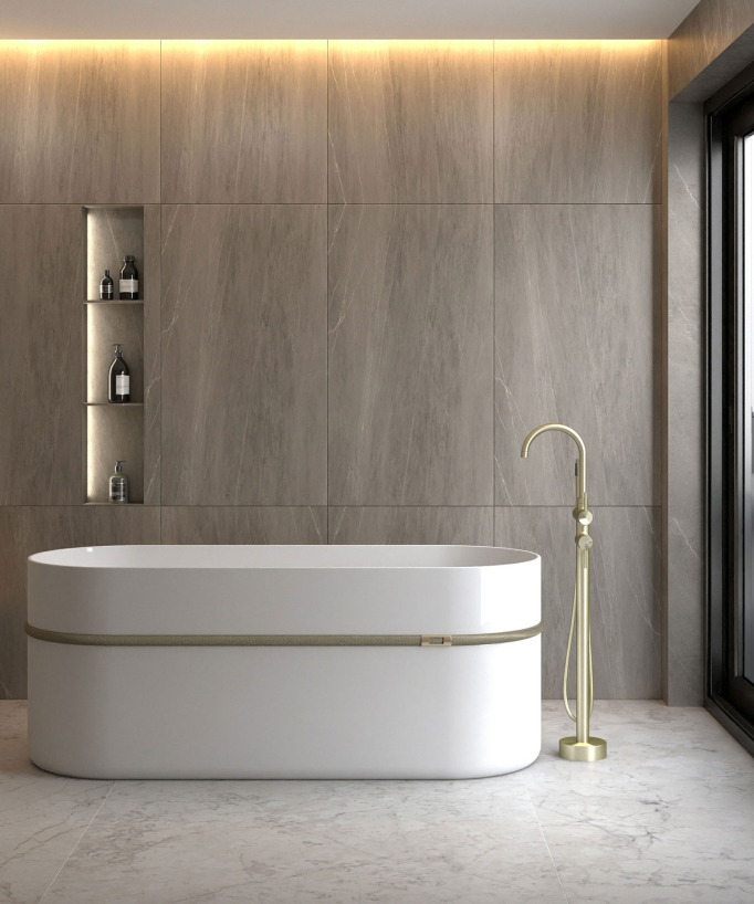 Rubinetto miscelatore per vasca-doccia a pavimento Dorato spazzolato - Corbeau