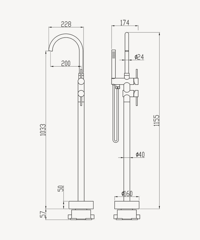 Rubinetto miscelatore per vasca-doccia a pavimento Dorato spazzolato - Corbeau